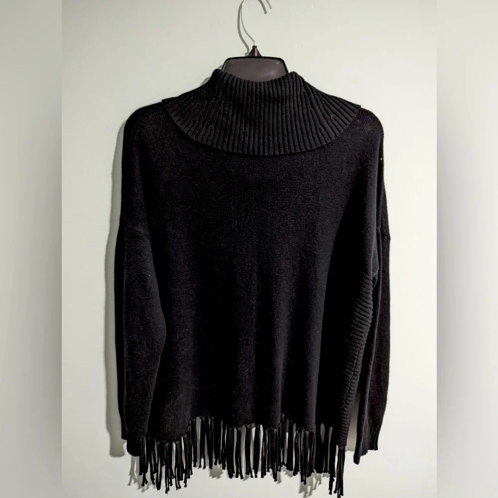 Chico’s black fringe cowl neck sweater - Picture 3 of 3